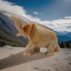 Vintage Hand Carved Elephant Figurine Stone Onyx Sculpture Beautiful Marbling 4"